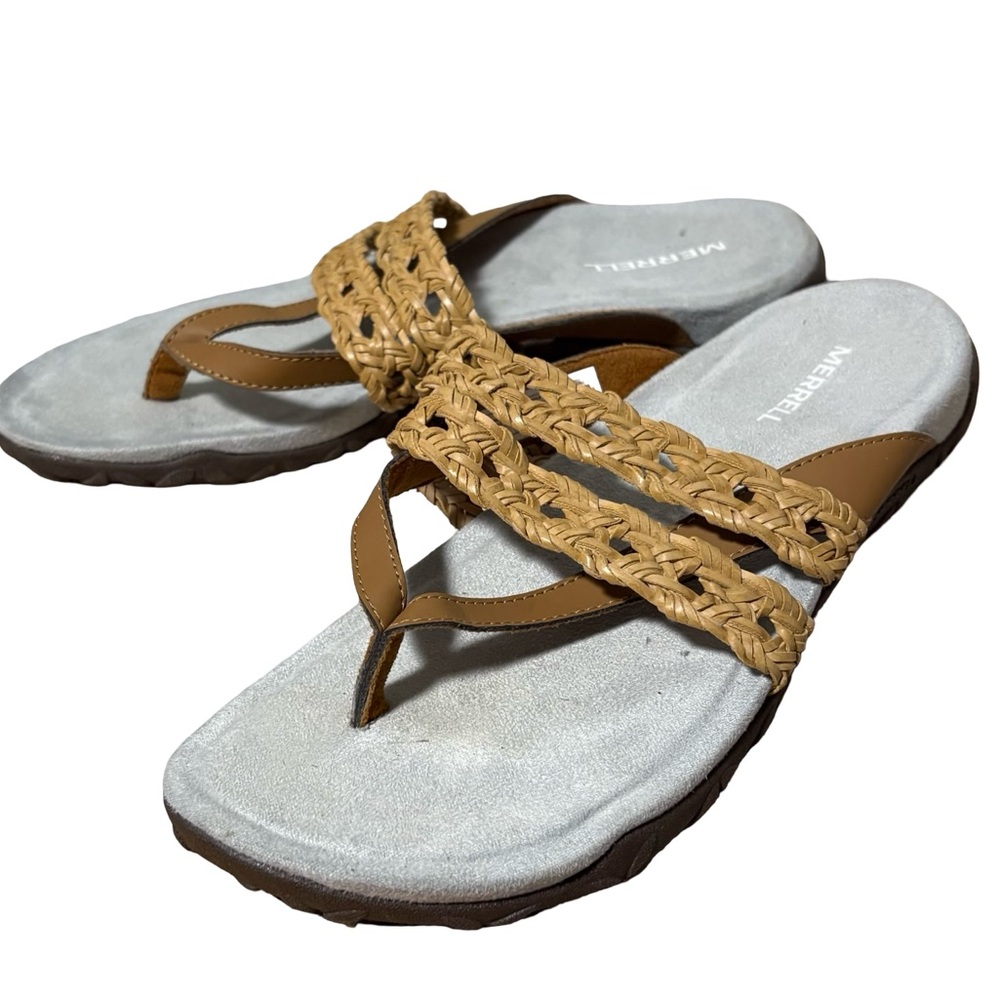 Merrell Terran Braid thong sandals 9 Tan Comfort Casual Boho Beach Leather